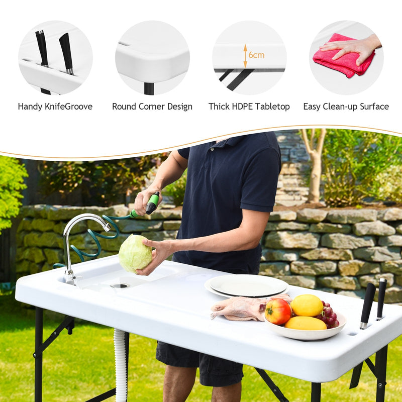 Load image into Gallery viewer, Folding Fish Table Fillet Hunting Cleaning Cutting Camping Sink Table - GoplusUS
