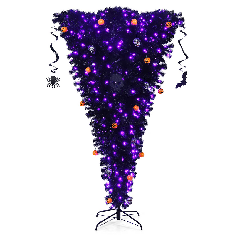 Load image into Gallery viewer, Goplus Pre-lit Black Halloween Tree, Artificial Upside Down Christmas Tree, Hinged Inverted Xmas Pine Tree - GoplusUS
