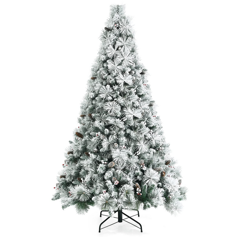 Load image into Gallery viewer, Goplus Snow Flocked Christmas Tree, Artificial Hinged Xmas Pine Tree,Pine Cone &amp; Red Berries - GoplusUS
