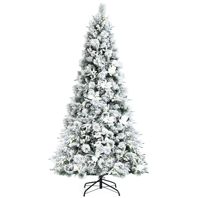 Load image into Gallery viewer, Goplus Snow Flocked Artificial Christmas Tree, Hinged Xmas Tree w/ Folding Metal Stand, Office, Party, Wedding - GoplusUS
