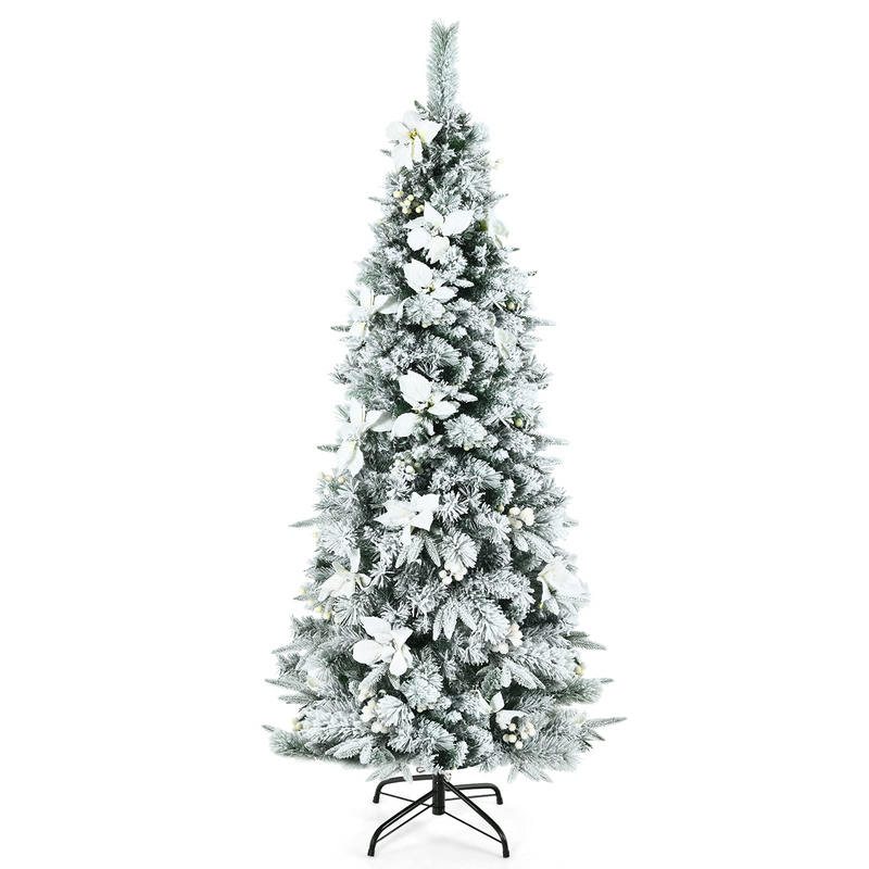 Load image into Gallery viewer, Goplus Snow Flocked Pencil Christmas Tree, Hinged Artificial Skinny Xmas Tree with White Berries - GoplusUS
