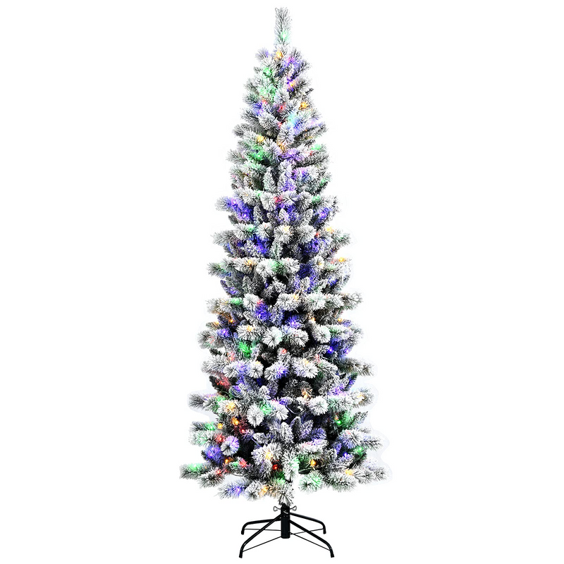 Load image into Gallery viewer, Goplus Snow Flocked Christmas Tree, Premium Hinged Artificial Pine Tree, Remote Controller, Xmas Full Tree for Indoor - GoplusUS
