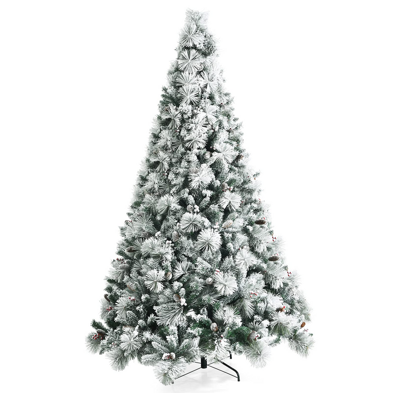 Load image into Gallery viewer, Goplus Snow Flocked Christmas Tree, Artificial Hinged Xmas Pine Tree,Pine Cone &amp; Red Berries - GoplusUS
