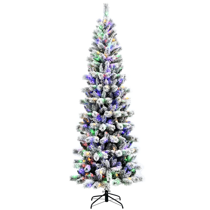 Load image into Gallery viewer, Goplus Snow Flocked Christmas Tree, Premium Hinged Artificial Pine Tree, Remote Controller, Xmas Full Tree for Indoor - GoplusUS
