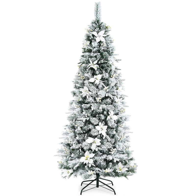 Load image into Gallery viewer, Goplus Snow Flocked Pencil Christmas Tree, Hinged Artificial Skinny Xmas Tree with White Berries - GoplusUS
