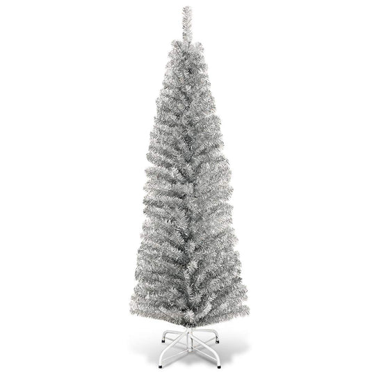 6ft Blue Pencil Christmas Tree, Artificial Slim Tree - GoplusUS
