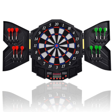 Professional Electronic Dart Board Cabinet Set Dartboard Game Room LED Display