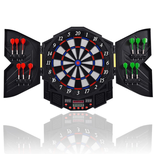 Professional Electronic Dart Board Cabinet Set Dartboard Game Room LED Display