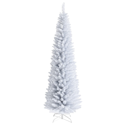5FT / 6FT / 7FT Pencil Christmas Tree, Artificial Slim White Christmas Tree - GoplusUS