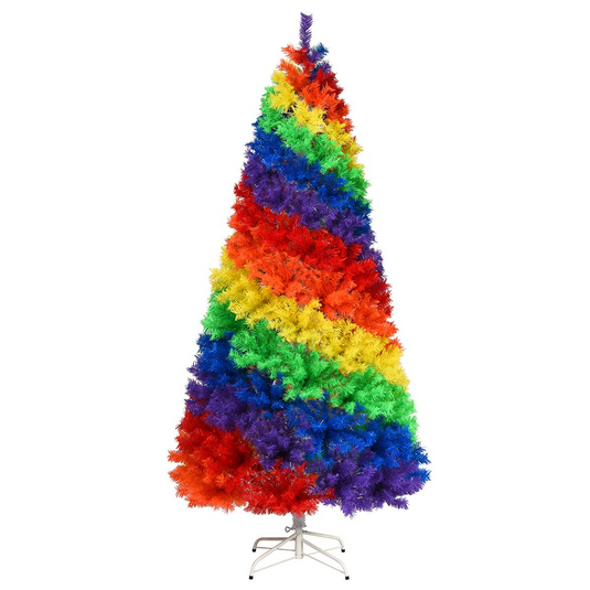Goplus 7FT Colorful Rainbow Full Fir Christmas Tree, Artificial Hinged Christmas Tree w/Solid Metal Stand - GoplusUS