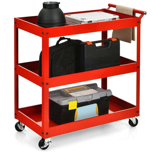 3-Tier Utility Cart, Heavy Duty Commercial Service Tool Cart w/Lockable Wheels - GoplusUS