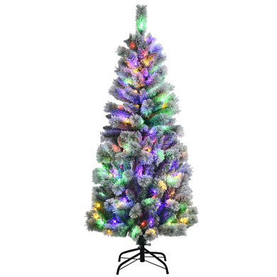 Goplus 5ft Pre-lit Snow Flocked Christmas Tree, Premium Hinged Artificial Pine Tree w/ 9 Lighting Modes & 140 Color Changing LED Lights - GoplusUS