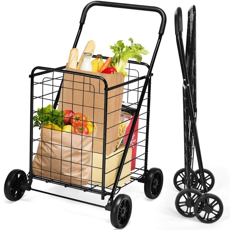 Load image into Gallery viewer, Goplus Folding Shopping Cart, Light Weight Utility Grocery Cart with Wheels, Portable Cart - GoplusUS
