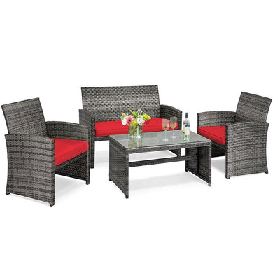 Goplus 4-Piece Rattan Patio Furniture Set, Wicker Rattan Furniture Set