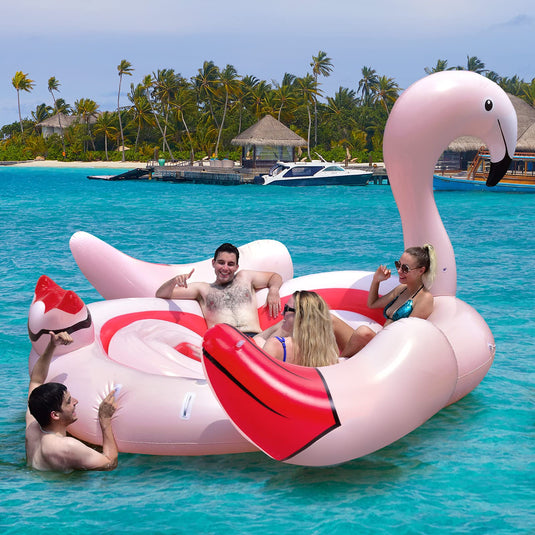 4-6 People Inflatable Flamingo Floating Island, Giant Float - GoplusUS