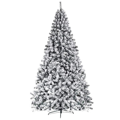 6FT/9FT  Snow Flocked Christmas Tree, Hinged Pine Tree - GoplusUS