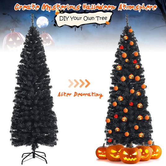6ft Blue Pencil Christmas Tree, Artificial Slim Tree - GoplusUS