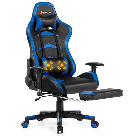 Massage Gaming Chair, Reclining Backrest, Handrails and Seat Height Adjustment - GoplusUS