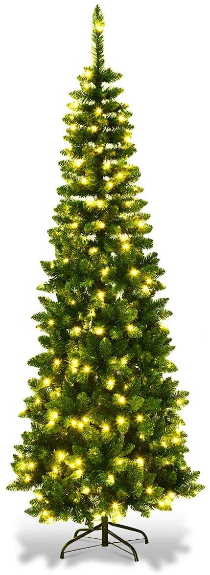Load image into Gallery viewer, Prelit Pencil Christmas Tree, Premium Hinged Fir Tree
