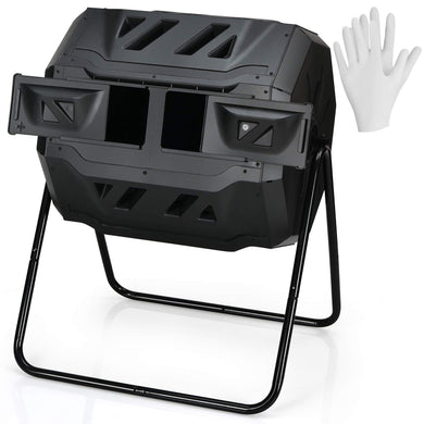 43 Gallon Composting Tumbler, Dual Chamber High Volume Compost with 2 Sliding Doors - GoplusUS
