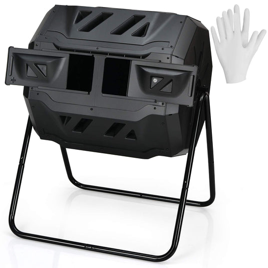 43 Gallon Composting Tumbler, Dual Chamber High Volume Compost with 2 Sliding Doors - GoplusUS