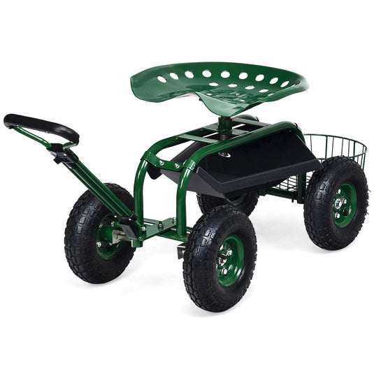 Garden Cart Gardening Workseat w/Wheels, Patio Wagon Scooter for Planting - GoplusUS