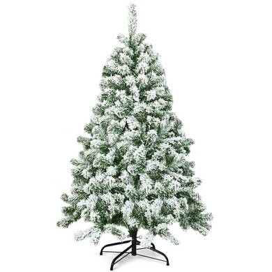 Goplus 4.5FT Snow Flocked Christmas Tree, Artificial Hinged Pine Tree with Premium PVC Needles & Solid Foldable Metal Stand - GoplusUS