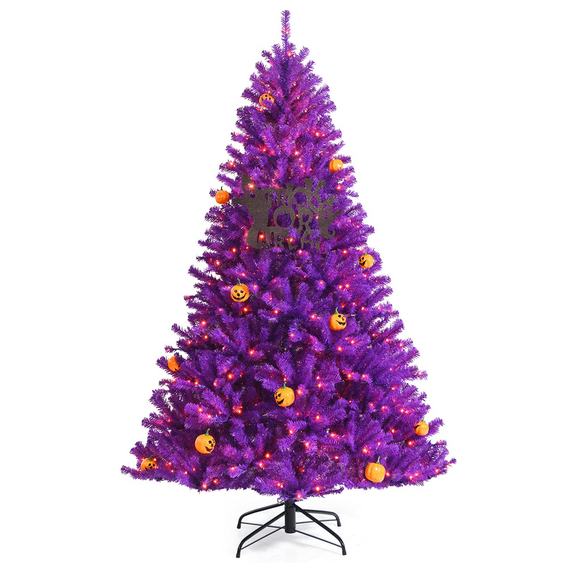 Load image into Gallery viewer, Goplus Prelit Purple Halloween Tree, Artificial Hinged Christmas Tree, Perfect Halloween Decoration for Holiday Festival Parties - GoplusUS
