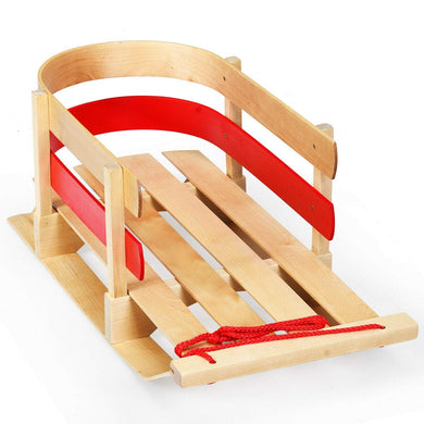 Wooden Sled, Snow Wood Sled Pull Steering Slider with Solid Wood Seat