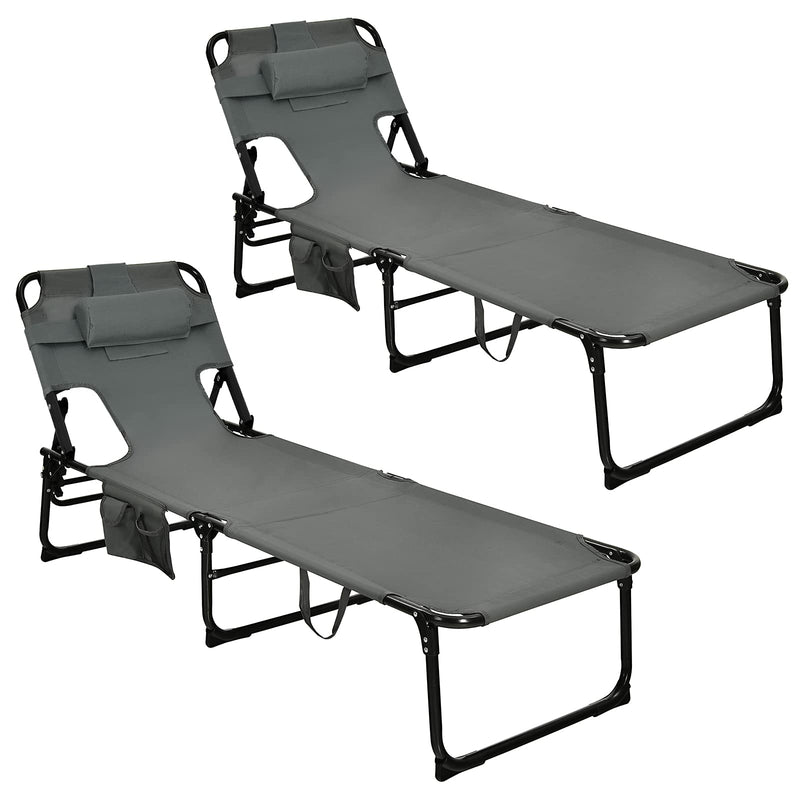 Load image into Gallery viewer, Beach Chaise Lounge with Face Hole, Folding Recliner  Black/Gray/Sky Blue/Navy - GoplusUS
