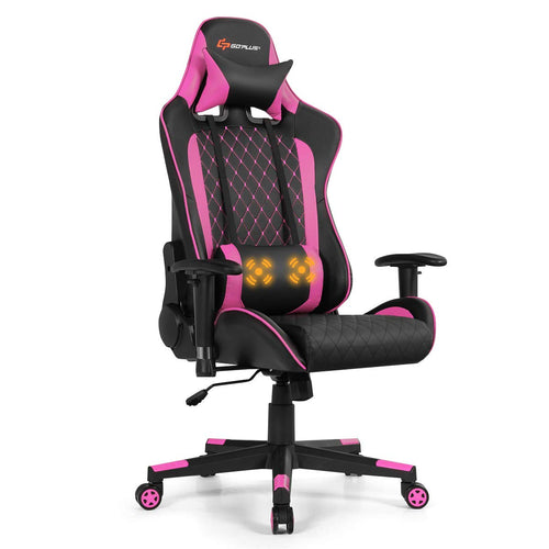 Massage Gaming Chair, Reclining Backrest Handrails and Seat Height Adjustment - GoplusUS