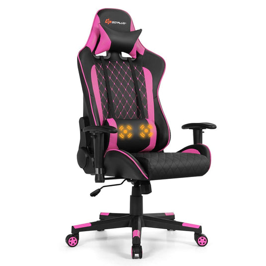 Massage Gaming Chair, Reclining Backrest Handrails and Seat Height Adjustment - GoplusUS