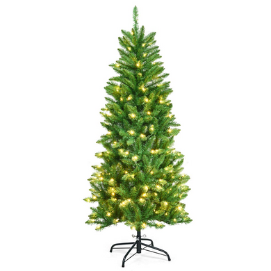 Goplus 5ft Pre-lit Artificial Christmas Tree, Hinged Fir Pencil Christmas Tree with Lights - GoplusUS
