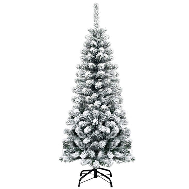 Goplus Artificial Snow Flocked Christmas Tree, Slim Xmas Snowy Tree for Indoor and Outdoor Use - GoplusUS