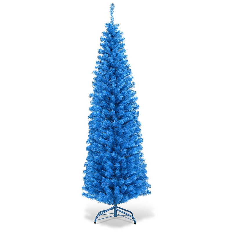 Load image into Gallery viewer, 6ft Blue Pencil Christmas Tree, Artificial Slim Tree - GoplusUS

