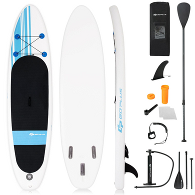 Inflatable 10'  StandUp Paddle Board Package w/ Leash Fin Adjustable Paddle Pump Kit Carry Backpack, 6