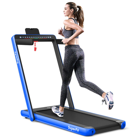 2 in 1 Folding Treadmill with Dual Display, 2.25HP Superfit Under Desk Electric Pad - GoplusUS