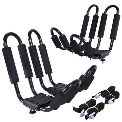 Goplus Kayak Carrier Universal 2 Pair J- Shape Rack Canoe Boat Surf Ski Roof Top Mounted - GoplusUS