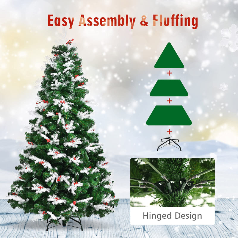 Load image into Gallery viewer, 6ft/7ft  Snow Flocked Christmas Tree, Artificial Hinged XmasTree - GoplusUS
