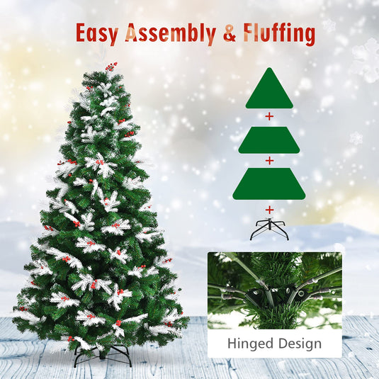 6ft/7ft  Snow Flocked Christmas Tree, Artificial Hinged XmasTree - GoplusUS