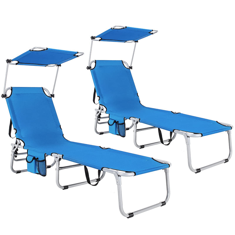 Load image into Gallery viewer, Folding Lounge Chair w/Shade Canopy and Storage Pocket - GoplusUS
