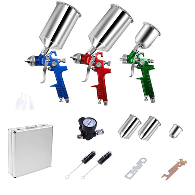 HVLP Air Spray Gun Set- 3 Sprayguns, Auto Paint, Basecoat - GoplusUS