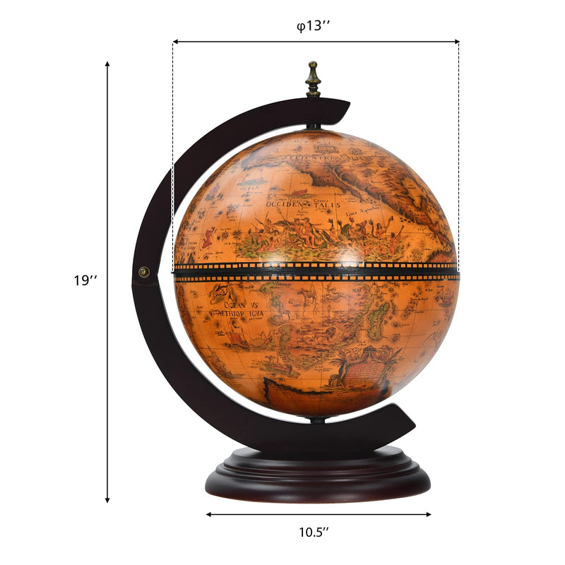 Load image into Gallery viewer, Tabletop 13&quot; Globe Wine Bar Stand, 16th Century Italian Nautical Chart Liquor Cabinet
