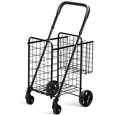 Folding Shopping Utility Cart, Double Basket and 360 Swivel Wheels - GoplusUS