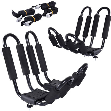 2 Pairs Kayak Roof Rack, Universal Kayak Carrier J-Bar Rack with 4 Tie Down Straps - GoplusUS