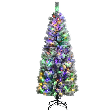 Goplus Snow Flocked Christmas Tree, Premium Hinged Artificial Pine Tree, Remote Controller, Xmas Full Tree for Indoor - GoplusUS