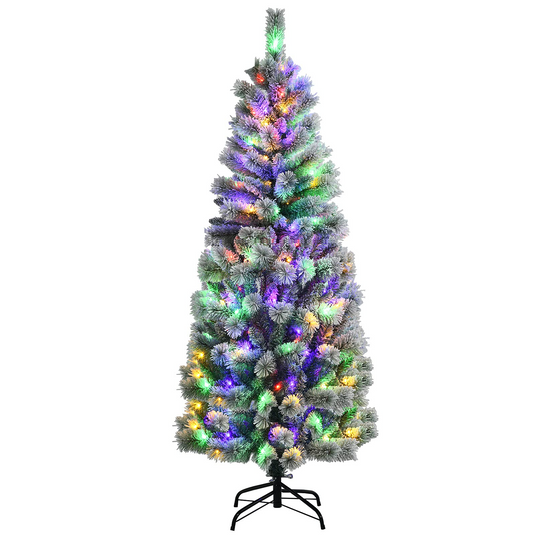 Goplus Snow Flocked Christmas Tree, Premium Hinged Artificial Pine Tree, Remote Controller, Xmas Full Tree for Indoor - GoplusUS
