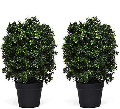 Goplus 2 Pack 2Ft Artificial Boxwood Topiary Ball Tree, UV-Proof Realistic Leaves & Cement-Filled Pot - GoplusUS