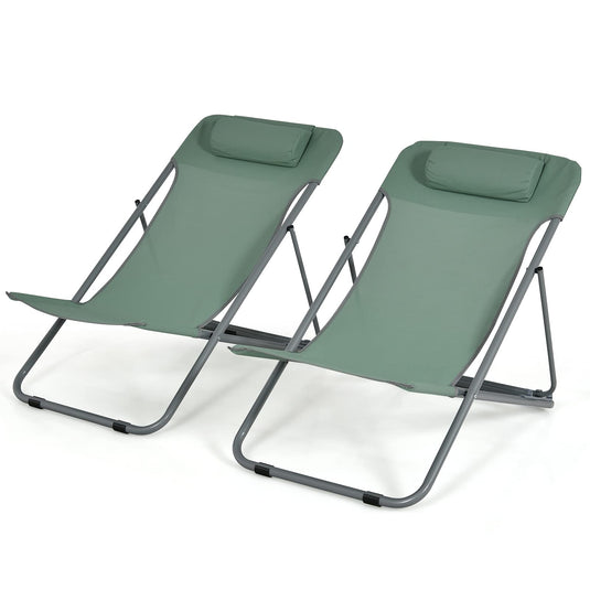 Goplus Beach Sling Chair for Adults, 2 Pcs Portable Folding Camping Chair - GoplusUS