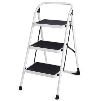 Goplus 3 Step Ladder, Folding Heavy Duty Step Stool Lightweight Steel Ladder, 340lbs Capacity (Black) - GoplusUS